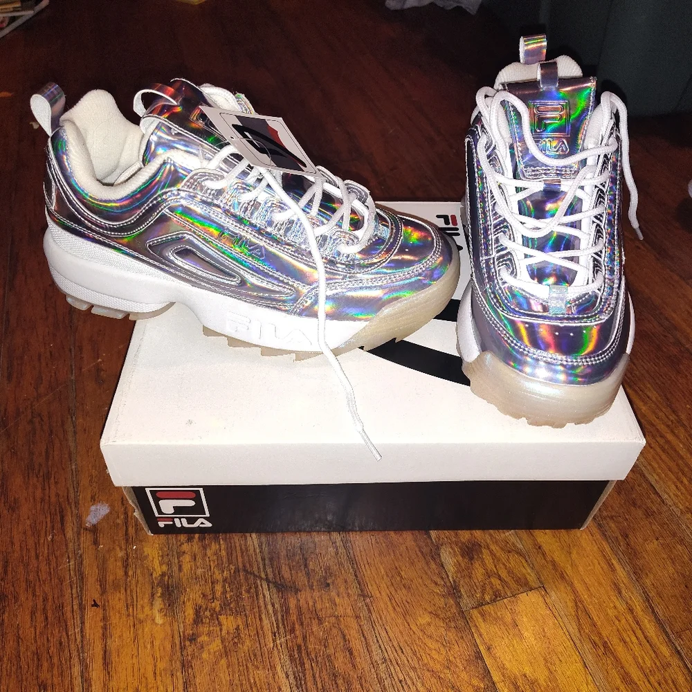 Fila Women's Holographic Sneakers - Silver and White - Picture 3 of 10